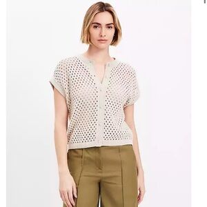 Loft crochet short sleeve tan cardigan. Size M